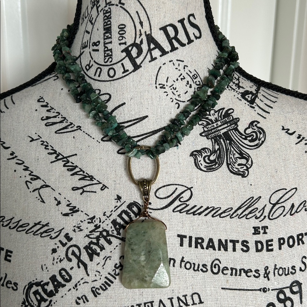 Green Agate Double-Strand Convertible Necklace with Faceted Beads and Pendant